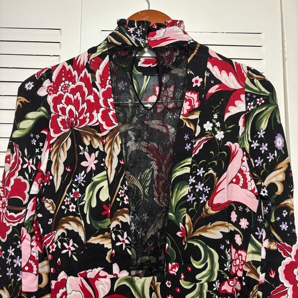 Zara Woman Black and Red Lace Floral Printed Long Sleeve Frill Dress Size X - Picture 5 of 7